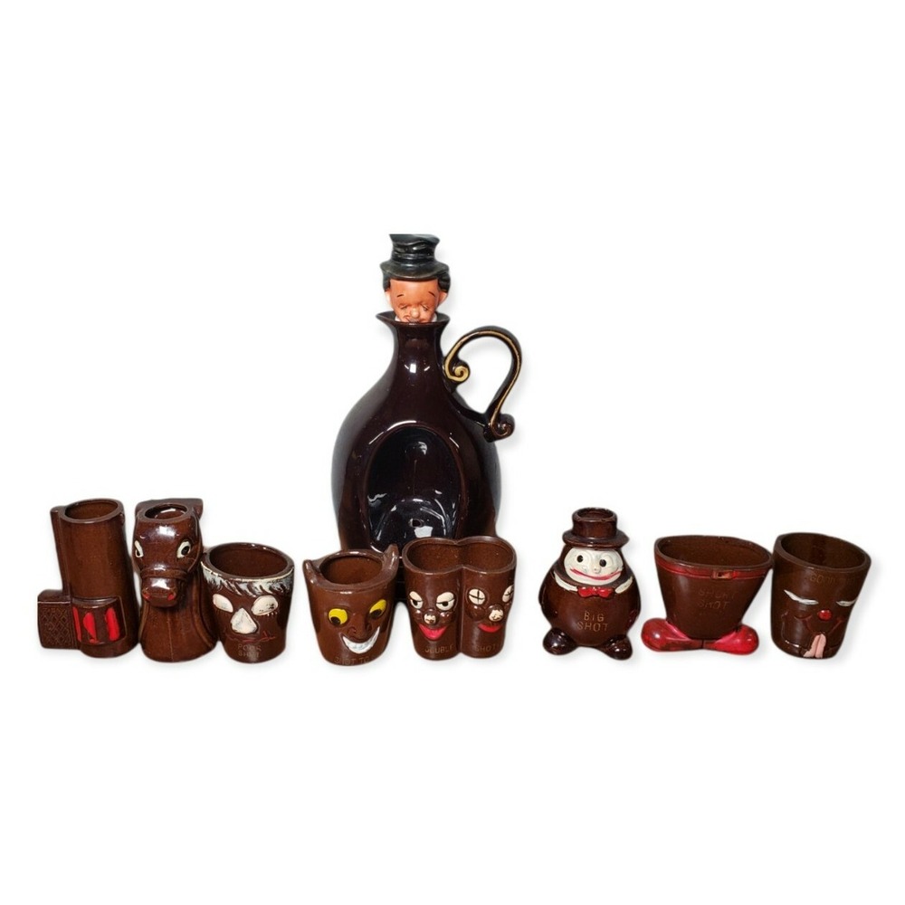 Ceramic Tequila Decanter Bar Set‎ 8 Shot Glass Red Ware